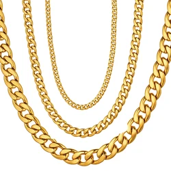 Men's 3/7/12mm 316L Stainless Steel Gold Color Miami Cuban Link Necklace Long Male Hip Hop Jewelry Chain Wholesale Dropshipping