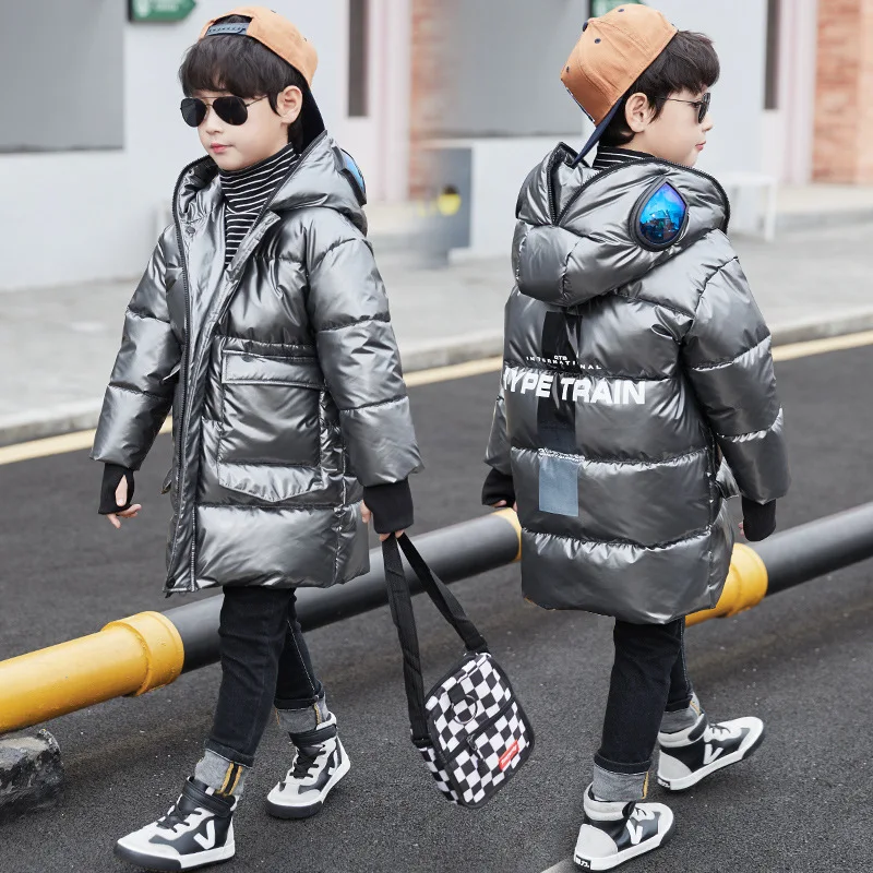 Christmas Costumes For boys Teen Children Clothing Long Silver Jacket Baby boy Clothes Coat Snowsuit Outerwear Parka Snow Wear