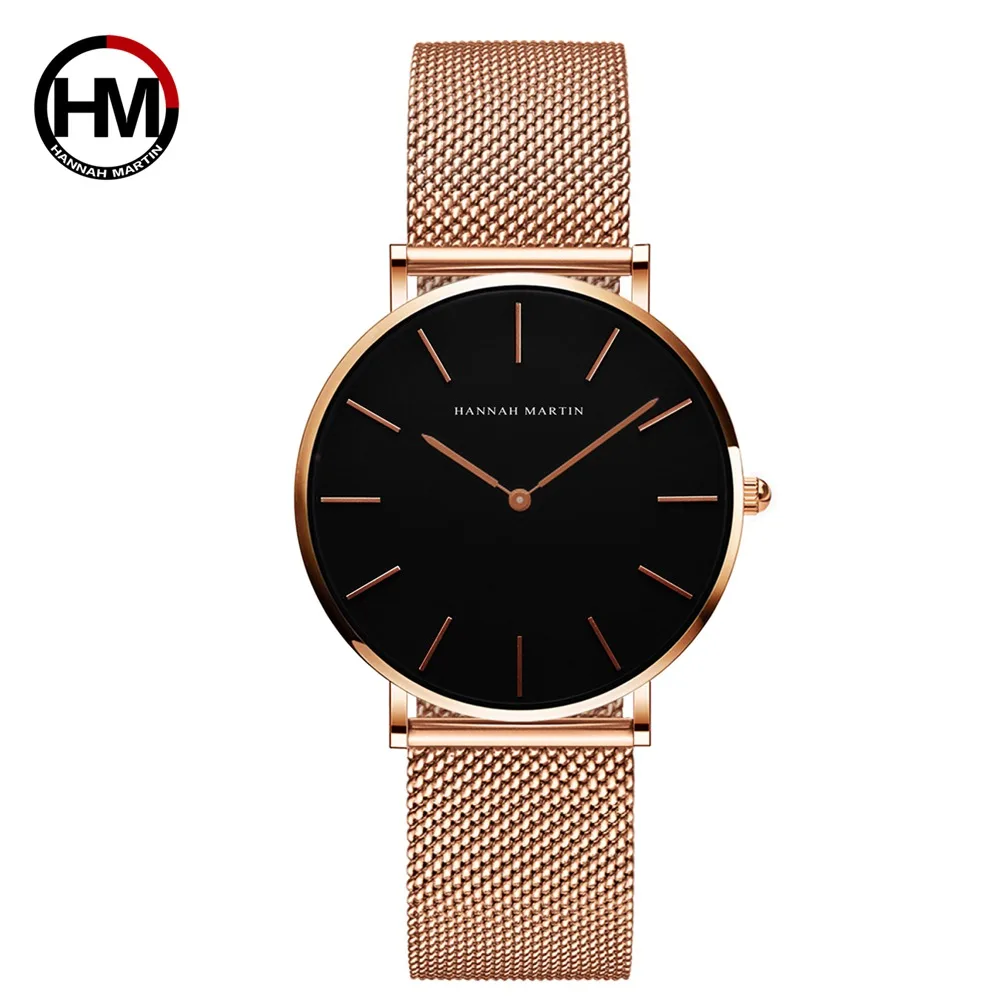 Montre à Quartz en acier inoxydable pour femmes, Design bauausé Simple, 36mm, Quartz Rose or noir, acier inoxydable, Ultra mince, étanche