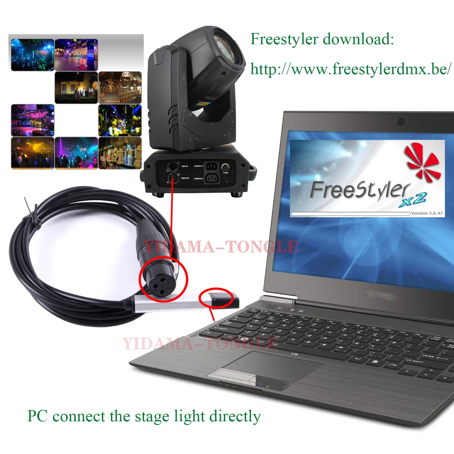 FTDI USB DMX512 RS485 Serial DMX Control Adapter Converter DJ Stage Light Rotate Cable