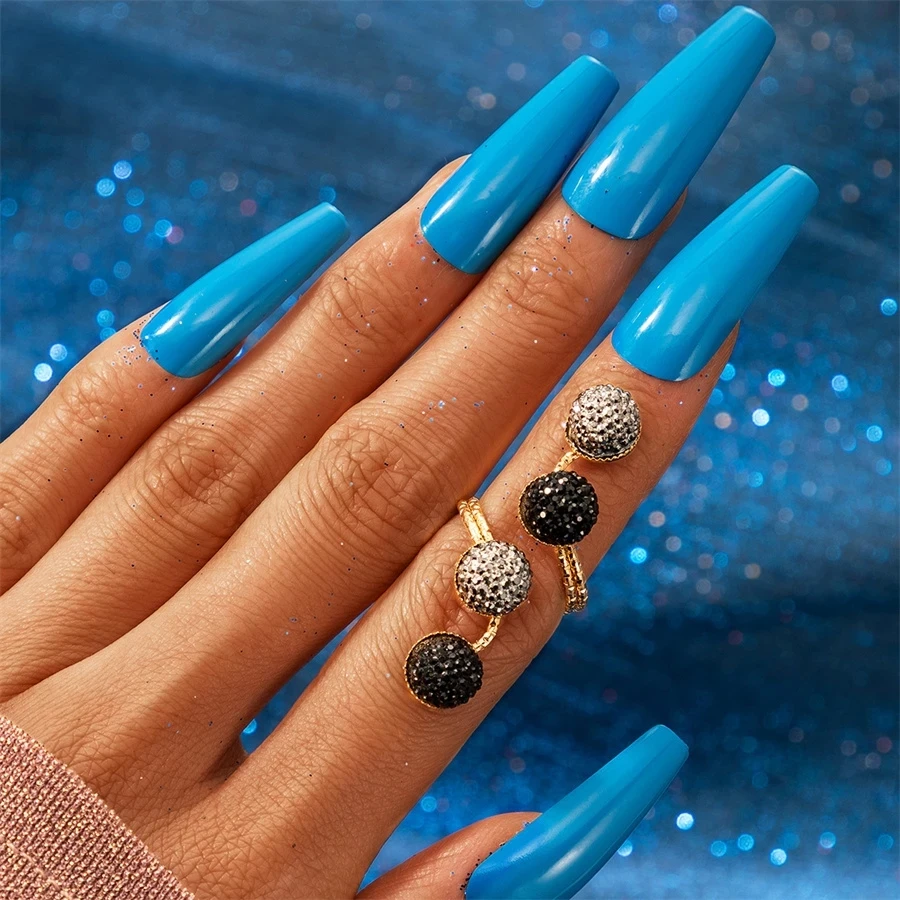 Bohemia Punk Antique Black Crystal Stone Opening Rings Set For Women Men Adjustable Gothic Statement Party Jewelry Wholesale