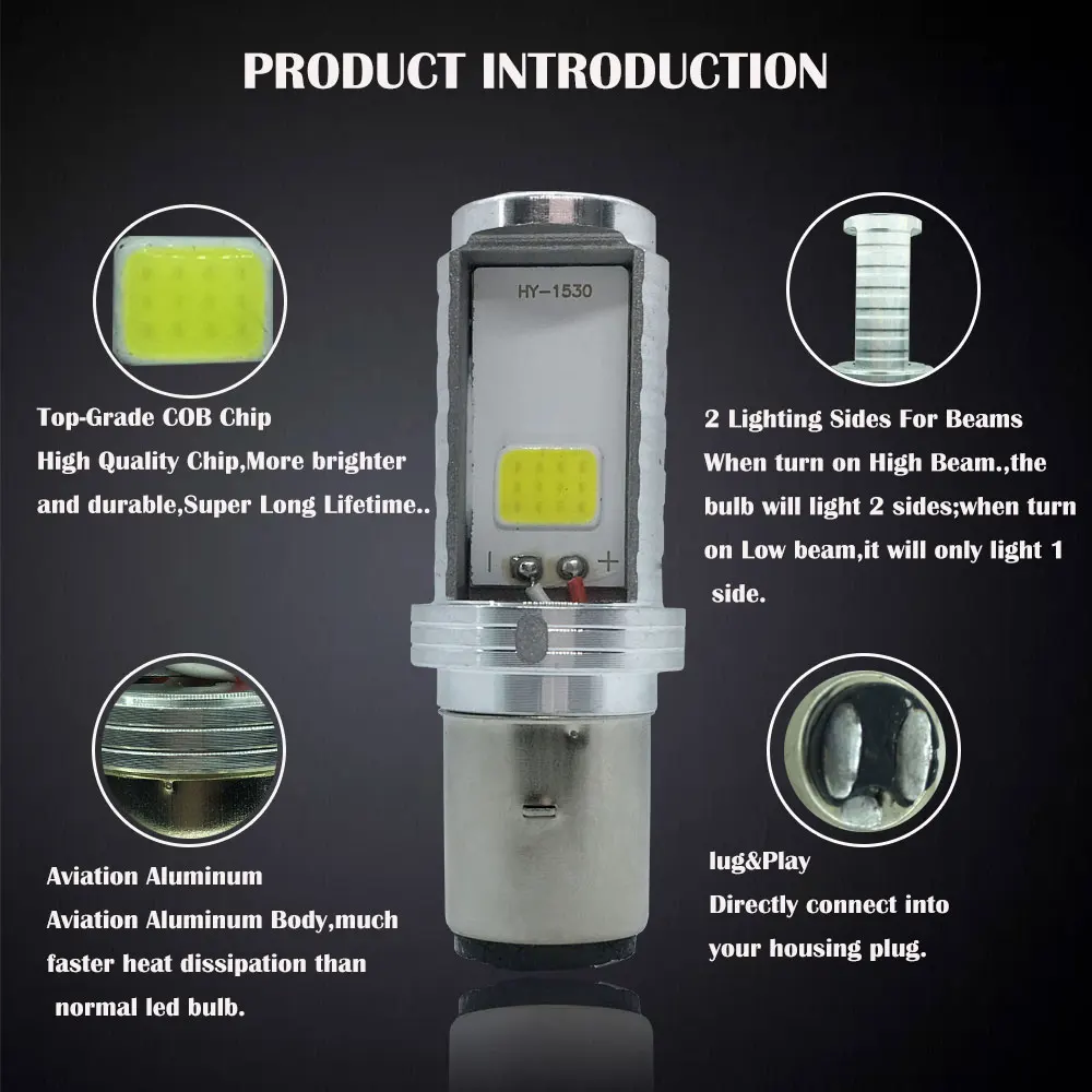 1Pcs 12000LM BA20D Đèn Pha Bóng Đèn H6 LED Ánh Sáng Hi-Lo Chùm Ánh Sáng Đèn Bóng Đèn Xe Máy Phụ Trợ Đèn Led đèn Pha 6500K 12V