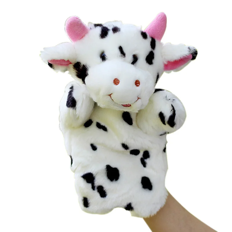 Juguete de peluche de vaca para niños, juguete de simulación de animales de vaca, utilería para contar historias, títeres de felpa para Educación Temprana, venta al por mayor