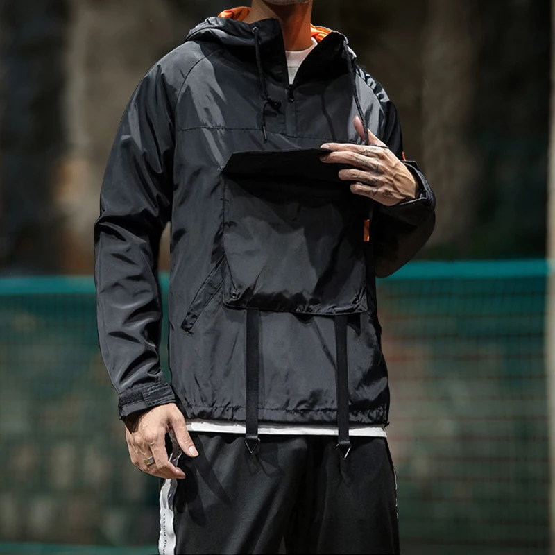 Chaquetas con capucha para hombre, abrigos de calle, rompevientos impermeable, prendas de vestir casuales, abrigo japonés con múltiples bolsillos,