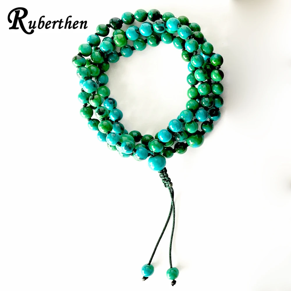 

Ruberthen 6 mm Azurite AdjustableHand Knotted Bracelet Natural Gem Stone 108 Mala Beads Bracelet Meditation Prayer Bracelet