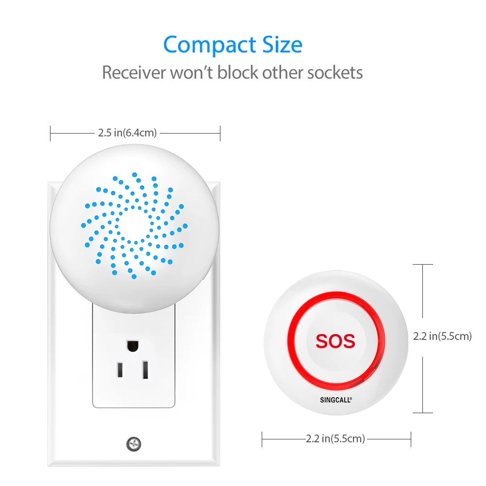 SINGCALL Tuya WiFi Smart Home Wireless Caregiver Pager System for Elderly Patient 1 Waterproof SOS Button 1 Plugin Receiver