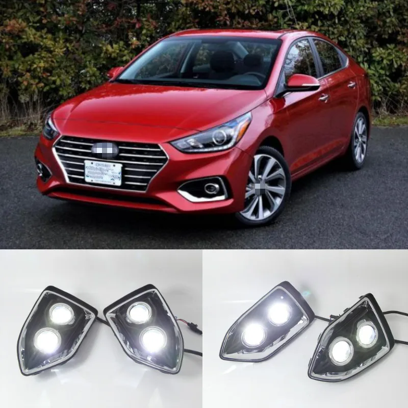 LED Fog Lamp For Hyundai Solaris Accent 2017 2018 2019 2020 Car DRL Lamp Waterproof ABS 12V LED Daytime Running Light