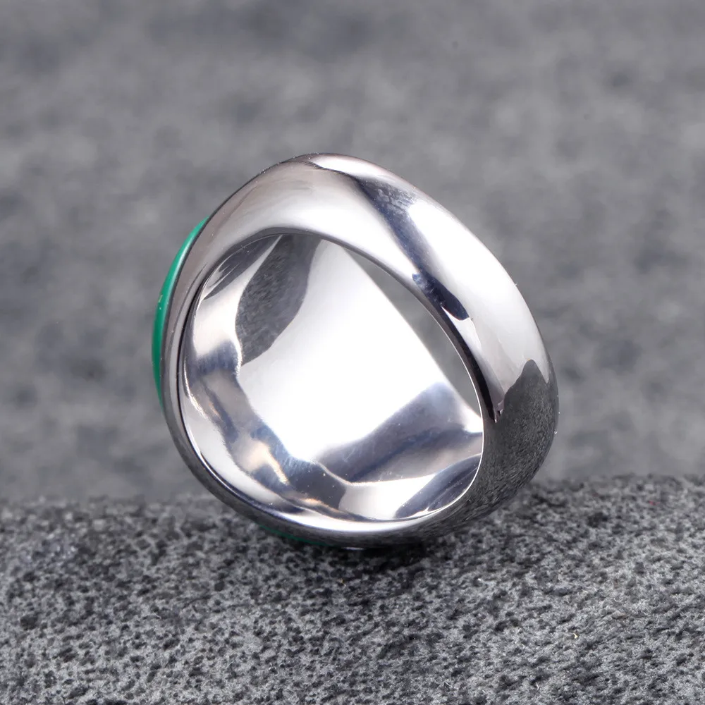 Big Green Opal Cat\'s Eyes Gemstones Rings for Men Women Stainless Steel Unique Fashion Bands Accessories Sizes 7,8,9,10,11,12