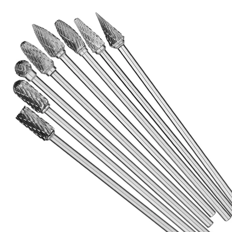 Hot 10Pc 4 pollici frese rotative in metallo duro integrale a doppio taglio lungo Set da 1/8 pollici (3mm) punta elicoidale con codolo per utensili