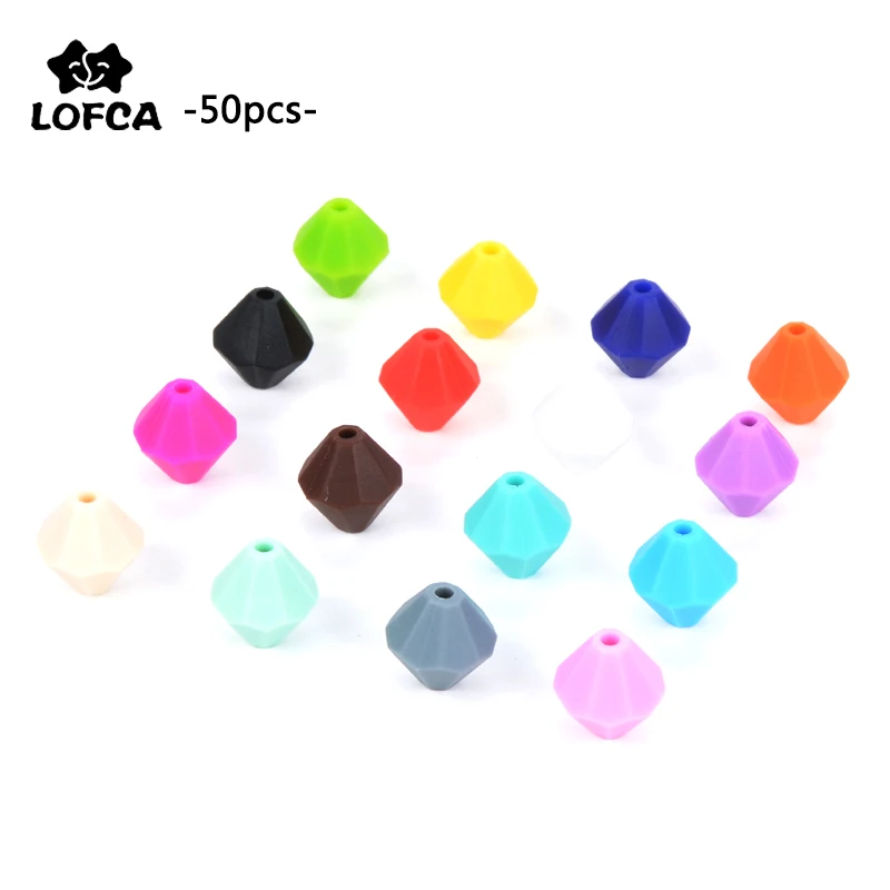 LOFCA 50pcs Baby Diamond Teethers Silicone Beads BPA Free Food Grade For Necklace Teething Beads Soft Chewable Nursing Toy DIY