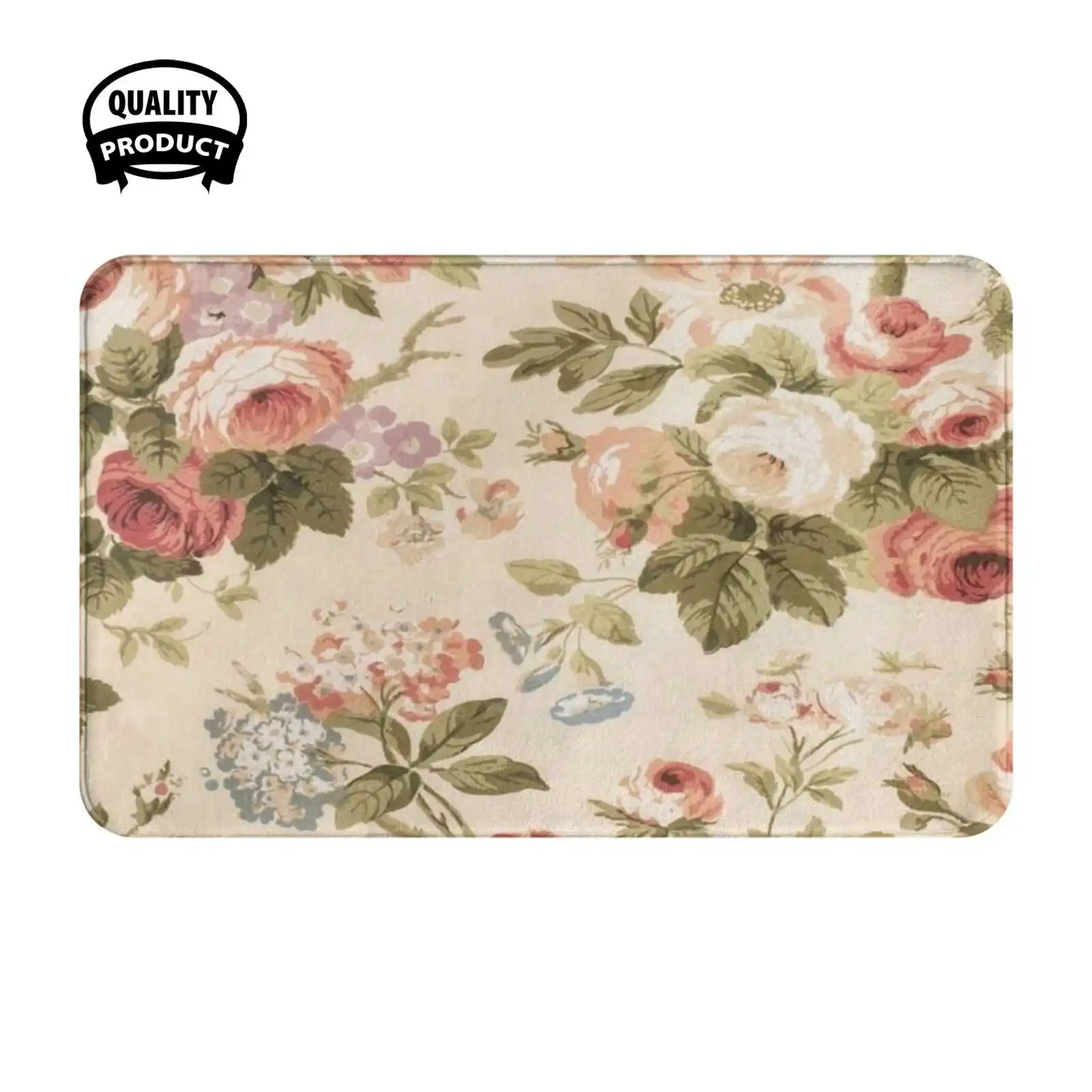 Flowers Design Soft Cushion Home Carpet Door Mat Car Rug Pretty Vintag Pink Girly Roses Shabby Chic Cute Kitsch Nature Repeat