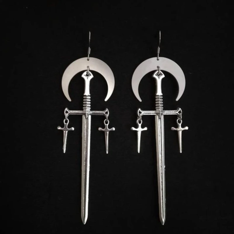 

Witch Moon Earrings,Vampire Earrings Crescent Moon - Sword - Long - Goth - Gothic - Witchy - Celestial - Jewelry - Moon 2020