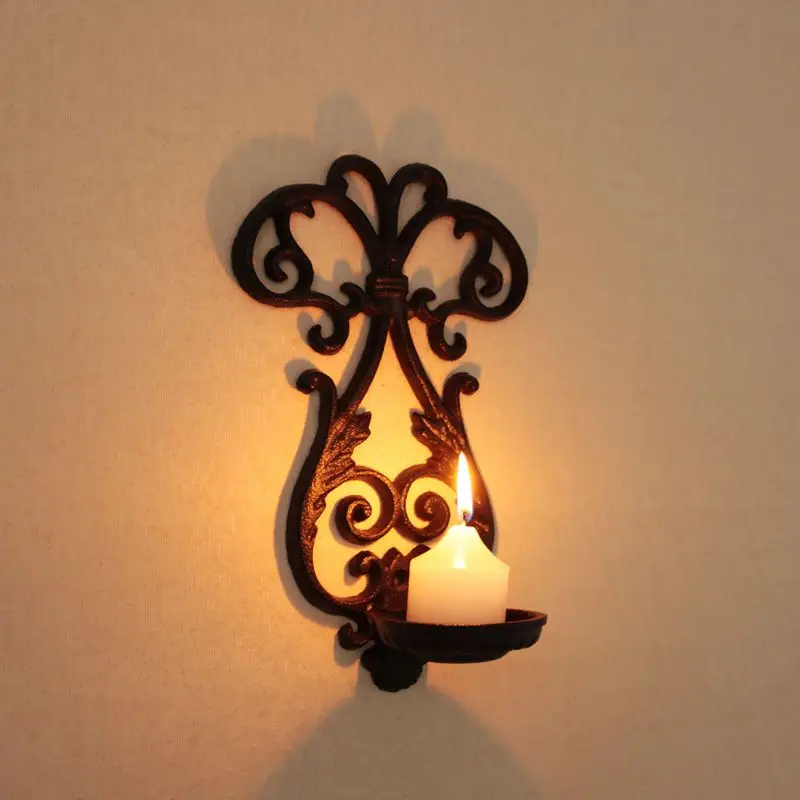 

JD European Style Candle Holder Cast Iron Wall Hanging Candle Holder Retro Home Courtyard Garden Decoration Hardware