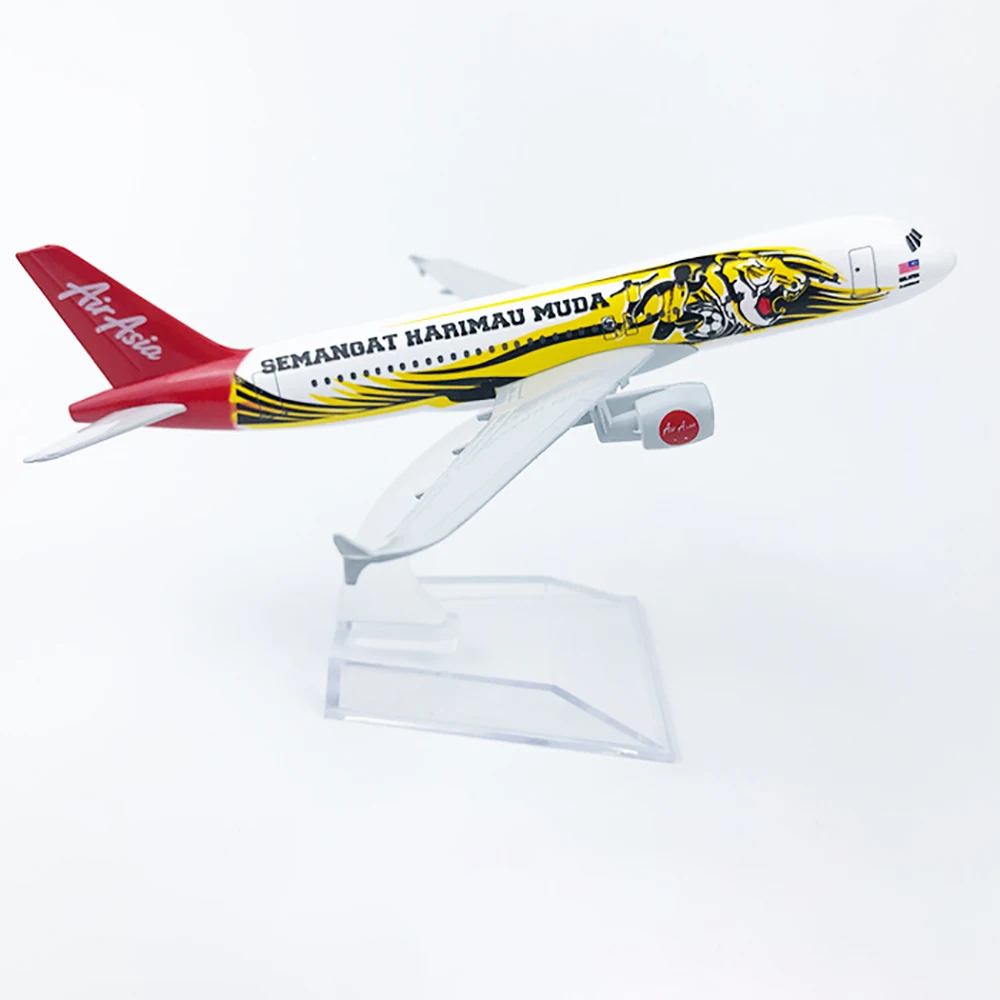 1/400 Scale Alloy Aircraft Airbus a320 Air Asia Tiger 16cm Plane Model Children Kids Gift for Collection Desk Decoration