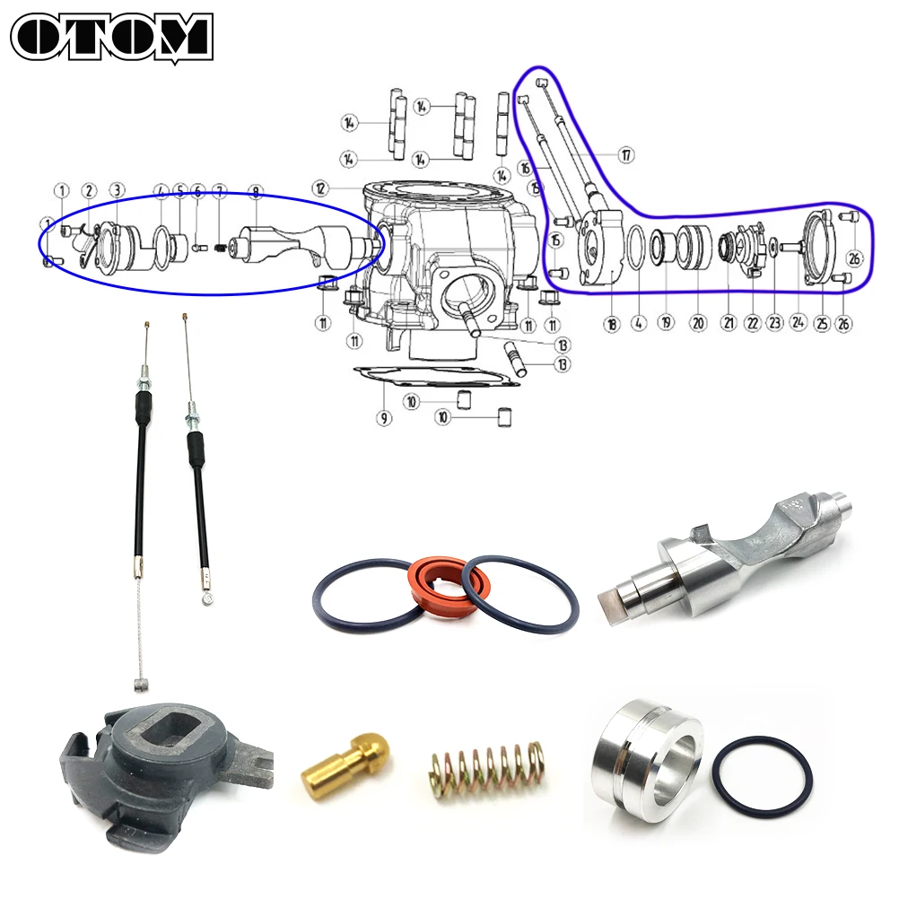 OTOM Motorcycle Control Valve Assembly Cable Wire O-ring Seal Bushing Spring Exhaust Rod Repair Part For YAMAHA DT230 MT250 Bike