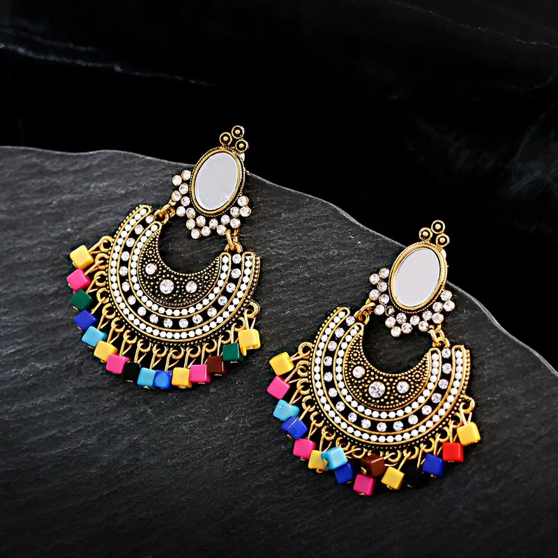Boho Classic Women\'s Beads Tassel Earrngs Vintage Egypt Geometric Pakistan Gold Color Indian Jewelry Jumkas