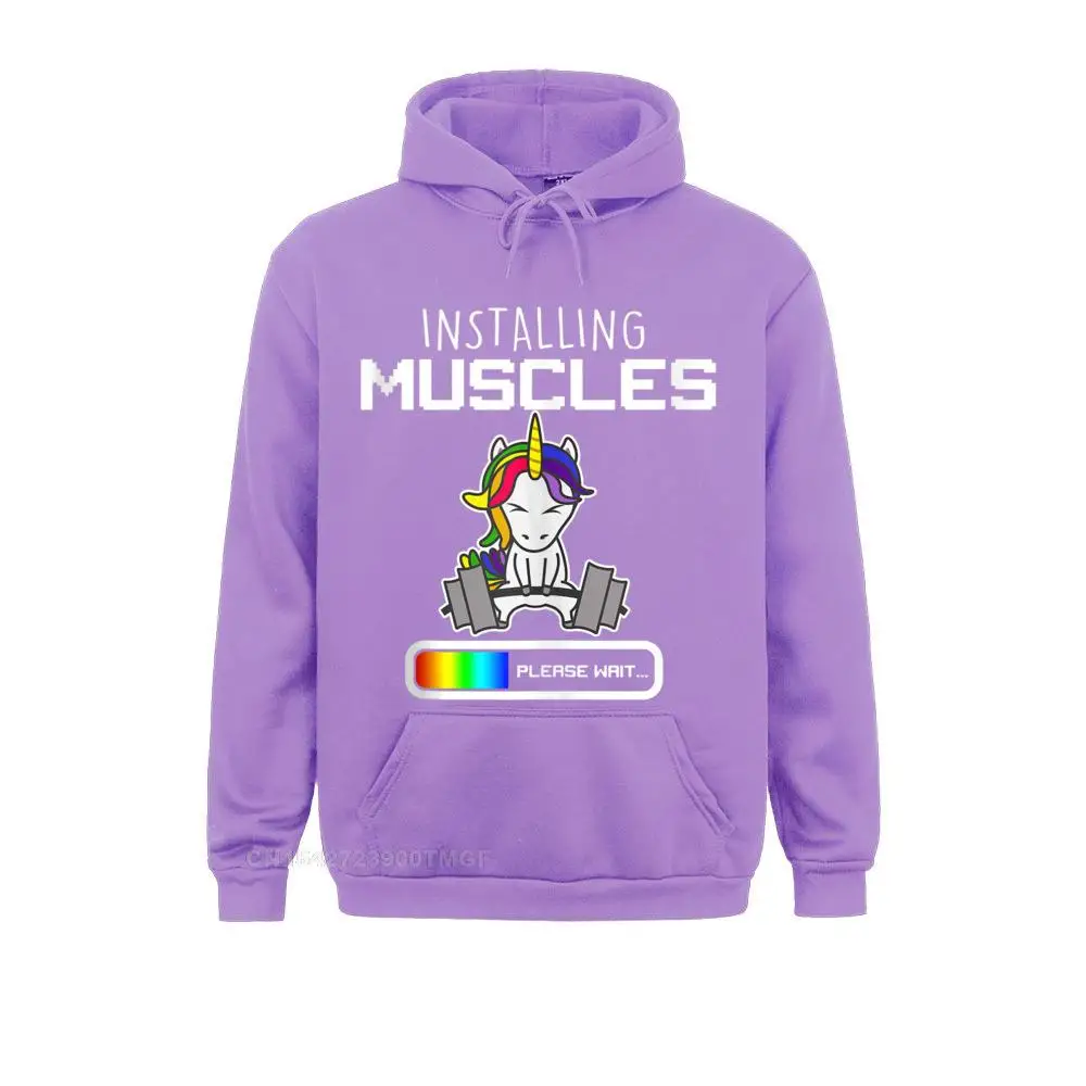 Installing Muscles Unicorn Loading Funny Lifting  Normal Summer Fall  Male Hoodies Sportswears Family Long Sleeve Sweatshirts