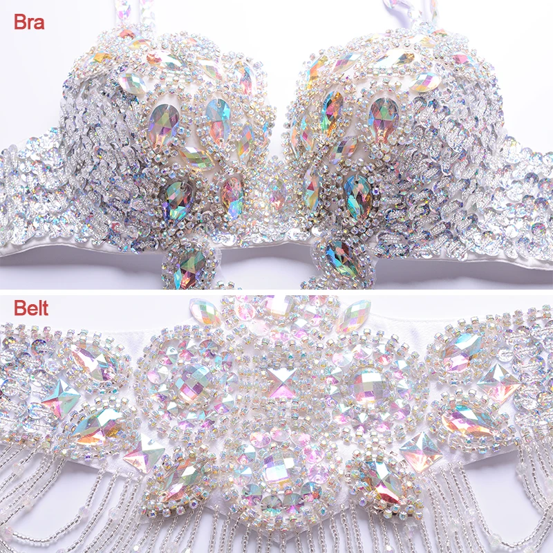 Rhinestone beaded bra and belt belly dance bra and belt belly dance set belly dancing costume Women fashion belly dancer outfits