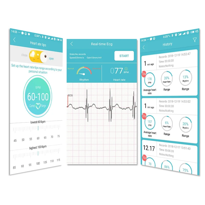 Portable data recording Heart ECG Monitor Measurement Machine Real-time Heart Support Electrode Holter IOS Android APP