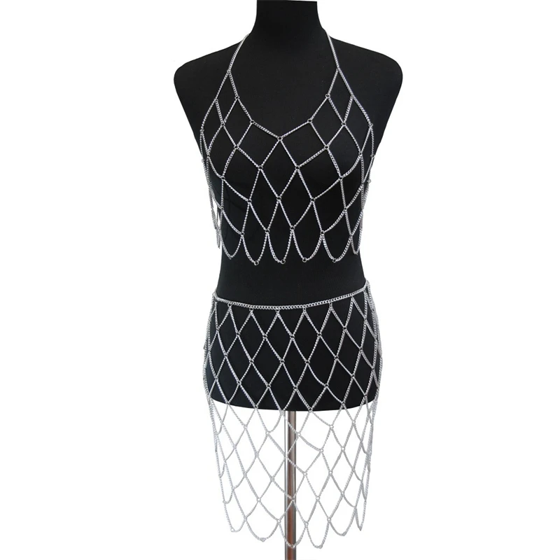Mode Strand Sexy 2-teiliges Set Frauen Neckholder Crop Top Festival Kleidung Kette Minirock Quaste rückenfrei Vintage Urlaub Outfit – Detail 4