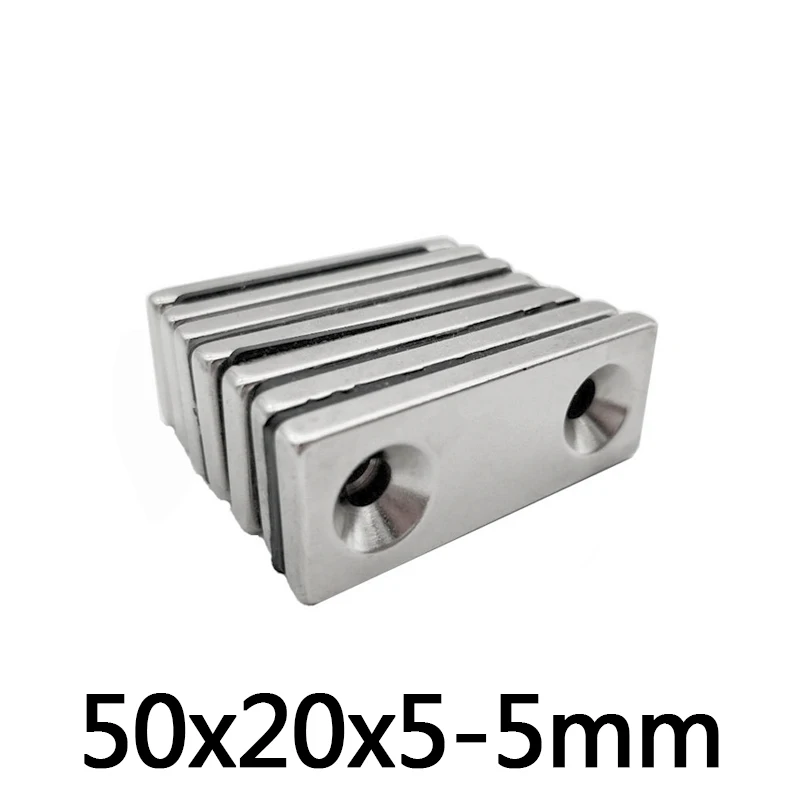 5-50pcs Power Magnetic 50x20x5mm Hole 5mm Strong Square NdFeB Rare Earth Magnet  2holes 5 Neodymium Magnets 50*20*5-5mm