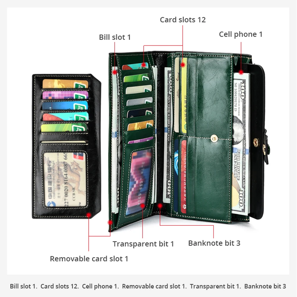 HEPIDEM RFID High Quality Genuine Leather Long Wallet 2020 New Female Front Pocket Money Dollar Bill Purse for Women 8239