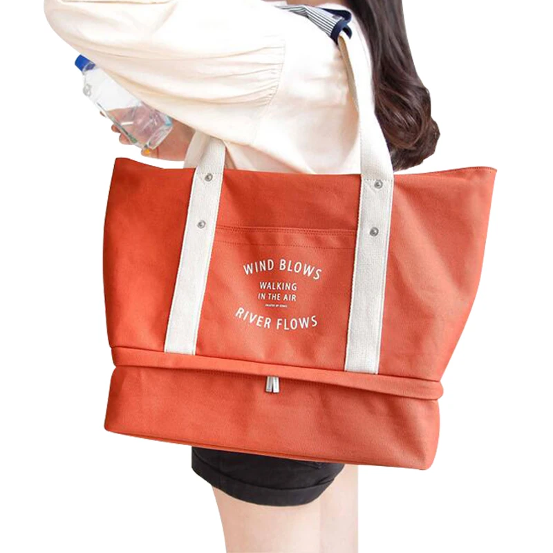 Large Capacity Double Layer Beach Hand Luggage Simple Tote Bag Luggage Duffle Bag For Women Casual Female Weekend Bags