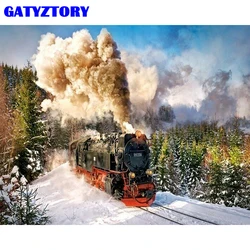 GATYZTORY Frame DIY Painting By Numbers Handpainted Oil Painting Acrylic Canvas Train Landscape Coloring By Numbers For Home Art