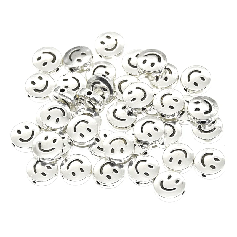 

15pcs Antique Silver Smiley Face Beads Charms Alloy Metal Round Pendants For DIY Handmade Jewelry Accessories Making 10*10mm