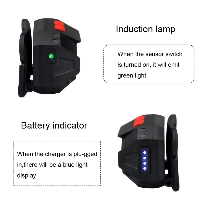 Czerwona i biała lampa czołowa LED Motion Sensor Ultra jasny kask lampa czołowa mocny reflektor USB akumulator tarkawodoodpornal