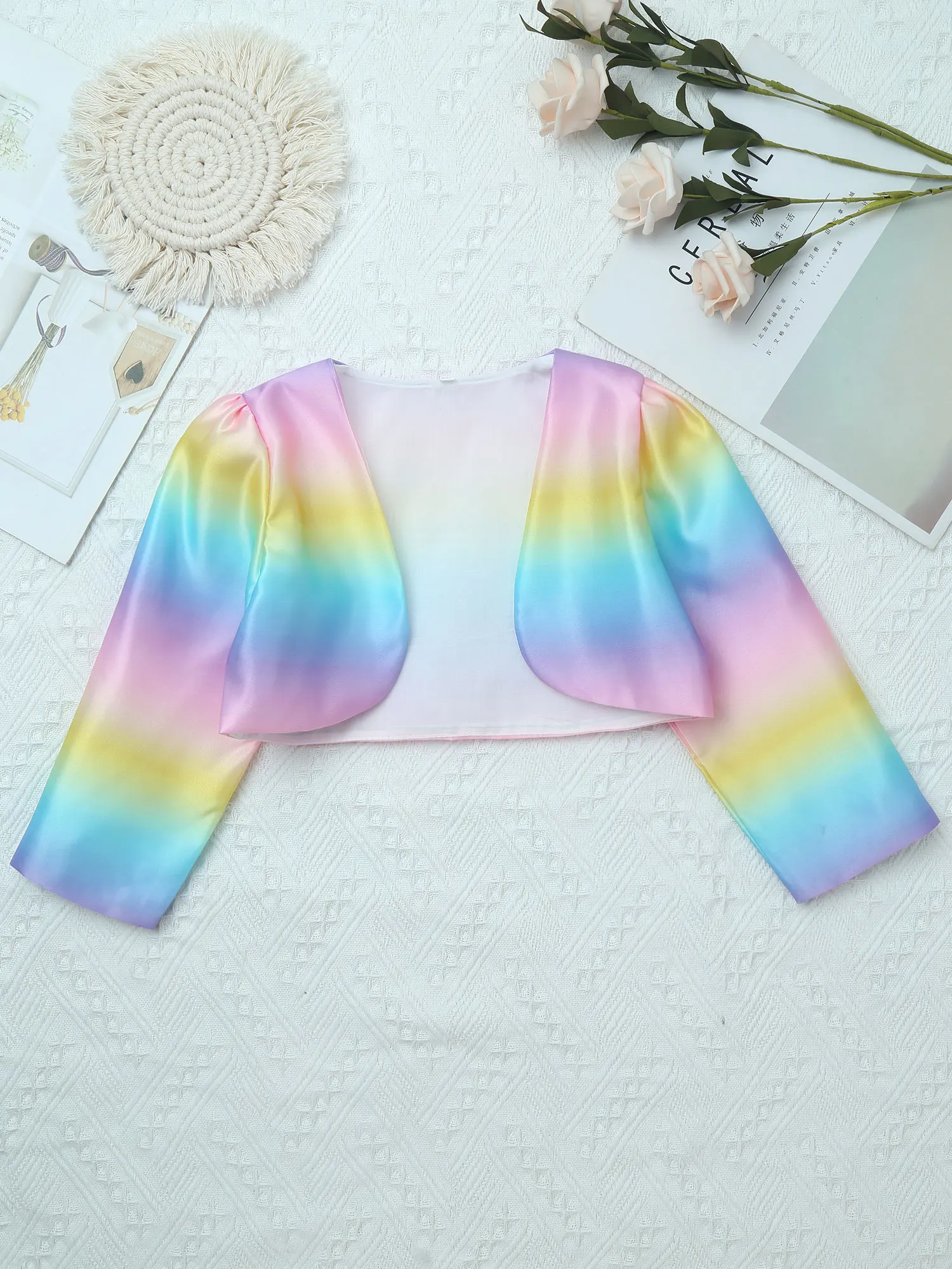 Cappotto corto da bambina per bambini con mantello caldo Costume di Halloween manica lunga sfumato stampa arcobaleno mantello per abito da principessa per feste