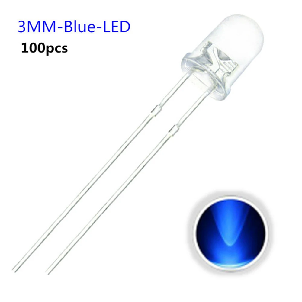 100pcs 3MM LED Diode 3 MM Assorted Kit White Green Red Blue Yellow Orange Pink Purple Warm White DIY Light Emitting Diodes