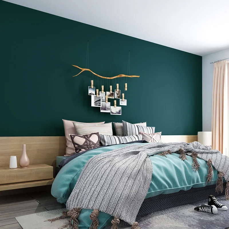 [กันน้ำและผ้ากันเปื้อน] Turquoise มะกอกสีเขียวสีน้ำเงินเข้มสีเขียววอลล์เปเปอร์โมเดิร์นเรียบง่าย Non-ทอผ้าไหมวอลล์เปเปอร์ป่าธรรมดา