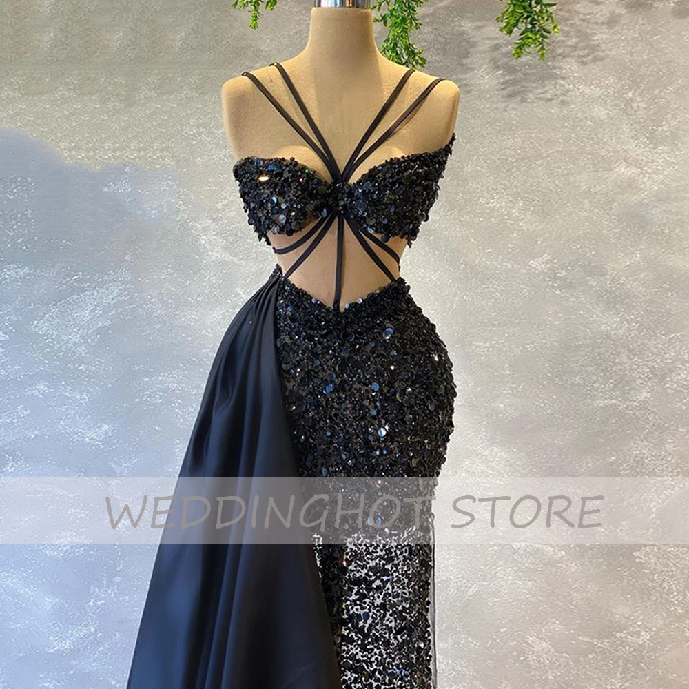 Abiti da sera con paillettes Sweetheart 2023 Sexy Sparkle Mermaid Prom Gowns Illusion Black Floor-Length Party Dress robes de soirée