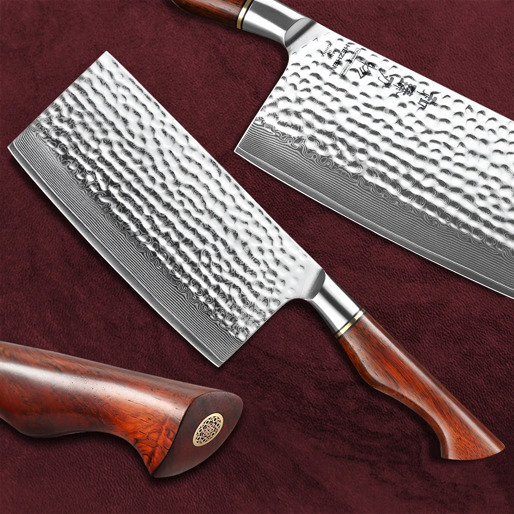 HEZHEN 6.8 Inch Cleaver Kitchen Knife Professional Customize 73 Layers Powder Damascus Steel Cooking Tools With Rosewood Handle