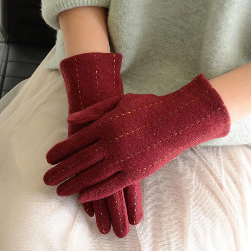 

Women touch Mitten Gloves Winter Women Warm Cashmere Full Finger Leather Bow Gloves Wool Embroidery Touch Screen Gloves C25