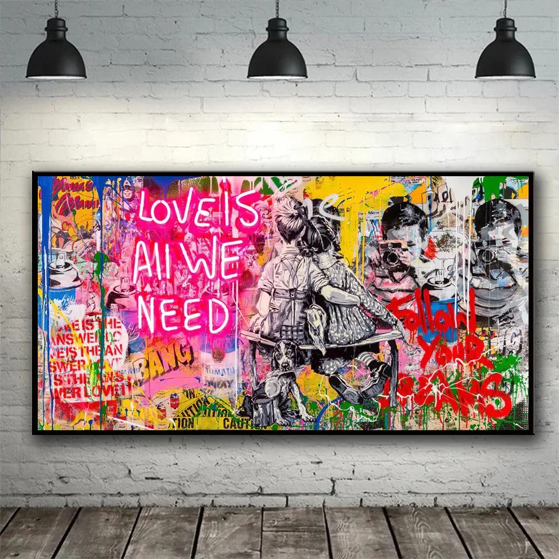 

Banksy Art Love Is All We Need Canvas Paintings Graffiti Street Art Posters Print Wall Art for Living Room Home Decor (No Frame)