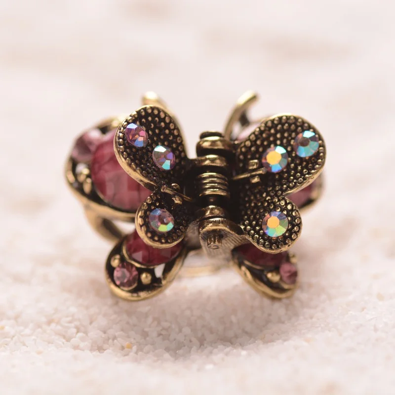 Retro Butterfly Hair Clip Small Rhinestone Hair Claw Crab Antique Metal Hair Pin For Women Hair Accessories