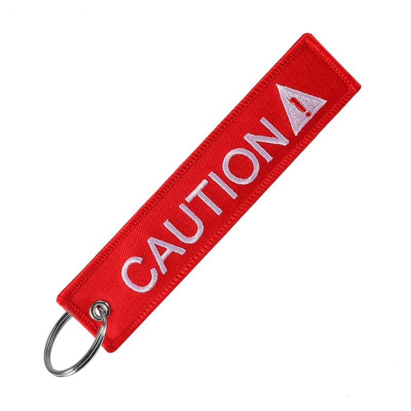 Keychain Car Novelty Double Side Embroidery Car Ring Motorcycle Danger Caution Key Tag Key Chain for Men Fashion Keychains Gift