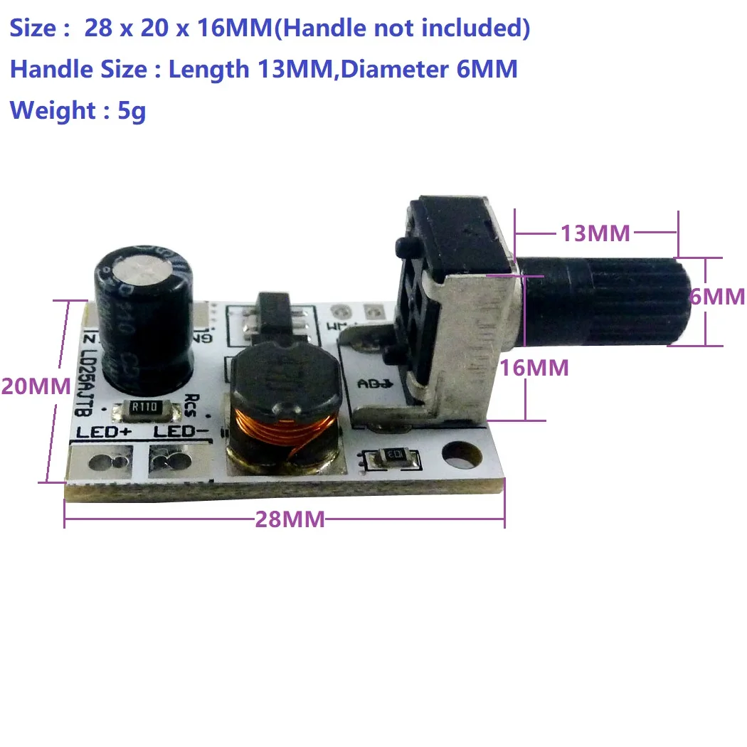 DC 6-24V 20W Adjustable Brightness LED Driver PWM Controller DC-DC Step-down Constant Current Converter