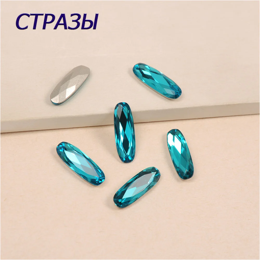 

4161 Elongated Baguette Blue Zircon K9 Fancy Glass Crystal Sew On Claw Rhinestone for Wedding Decoration