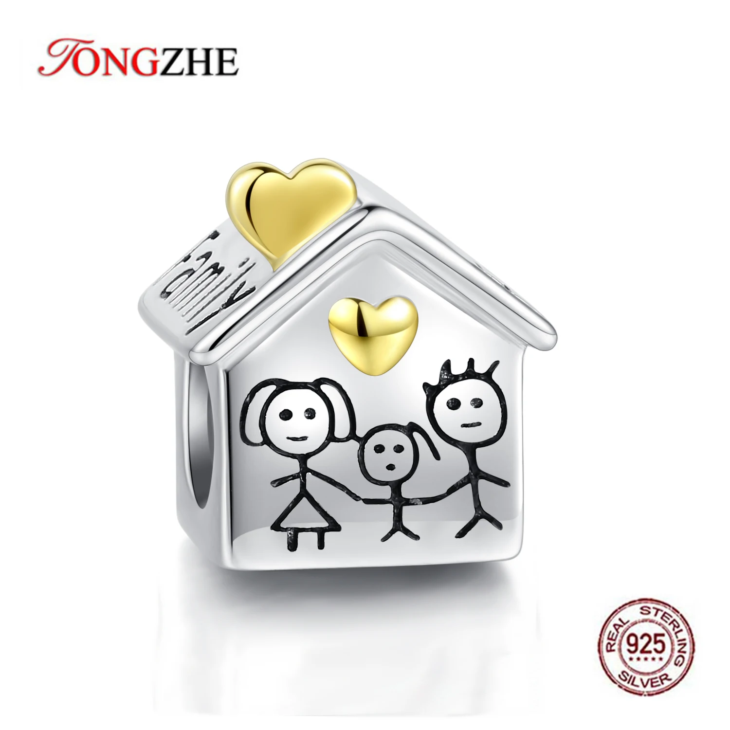 

TONGZHE Real 925 Sterling Silver Family Letter Enamel Charms Love House Floating Charms for Living Lockets Fit Pandora Bracelet