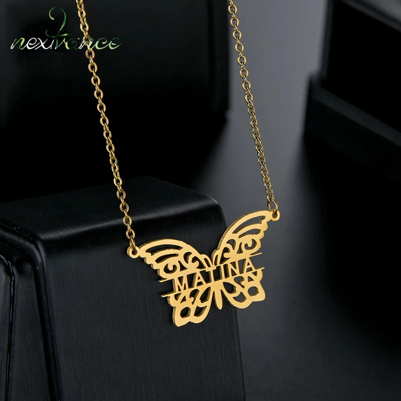 

Nextvance Customized Butterfly Necklace Stainless Steel Personalized Nameplate Pendant For Woman Lover Anniversary Jewelry Gift