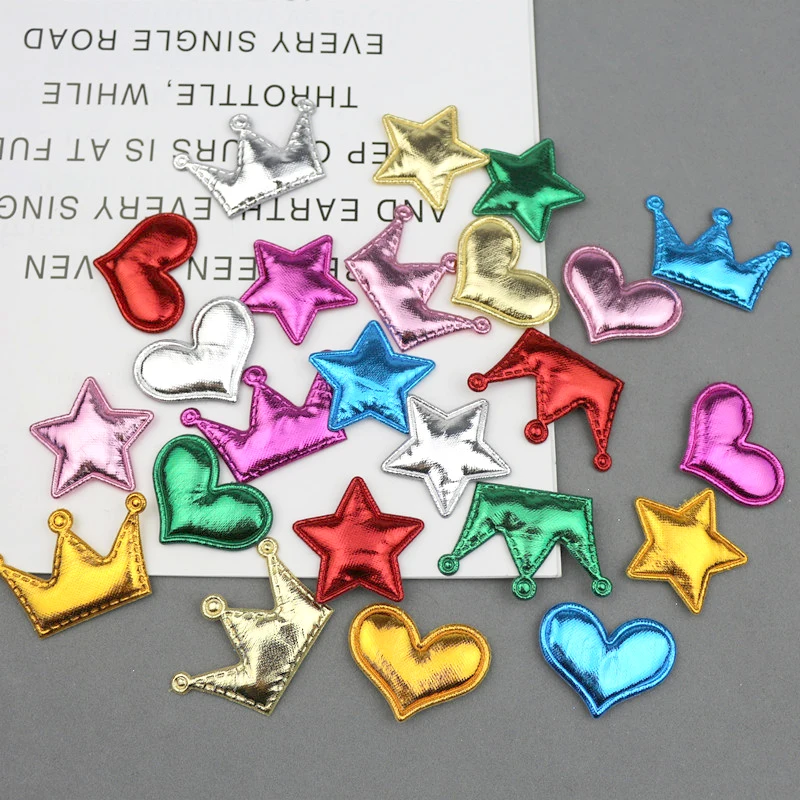 50Pcs Bright color Love Heart/Crown/Stars Padded Patch Appliques DIY Craft Supplie Scrapbooking Decoration Kids Hair Accessories