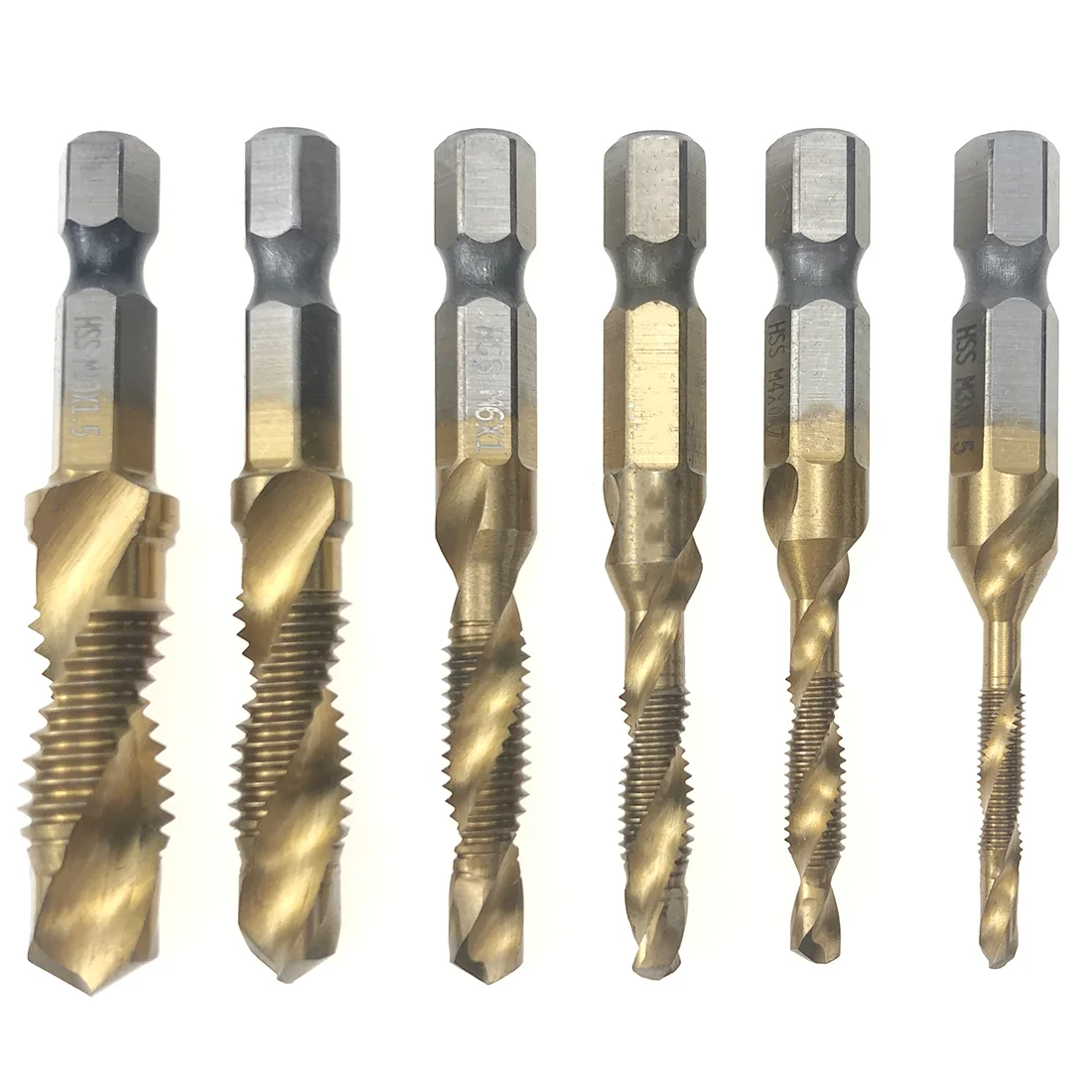 6 uds revestimiento de titanio grifo compuesto HSS rosca de tornillo brocas de grifo métrico fresa de tornillo M3 M4 M5 M6 M8 M10 herramientas manuales