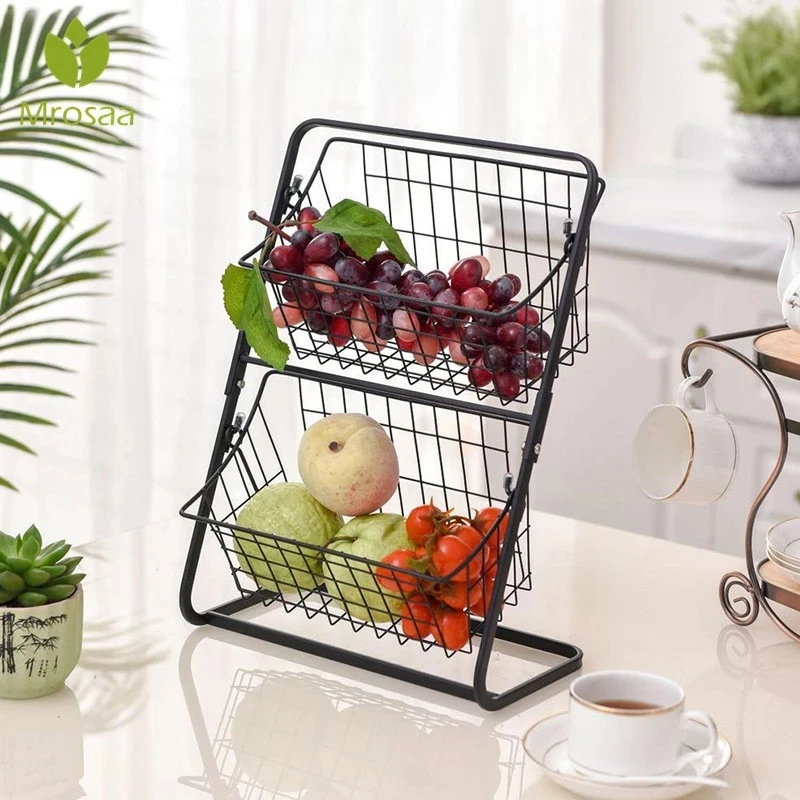 

Iron Storage Shelf Rack for Kitchen Seasoning Organizer Fruit Holder Rack Double Layer Bathroom Cosmetic Storage Basket