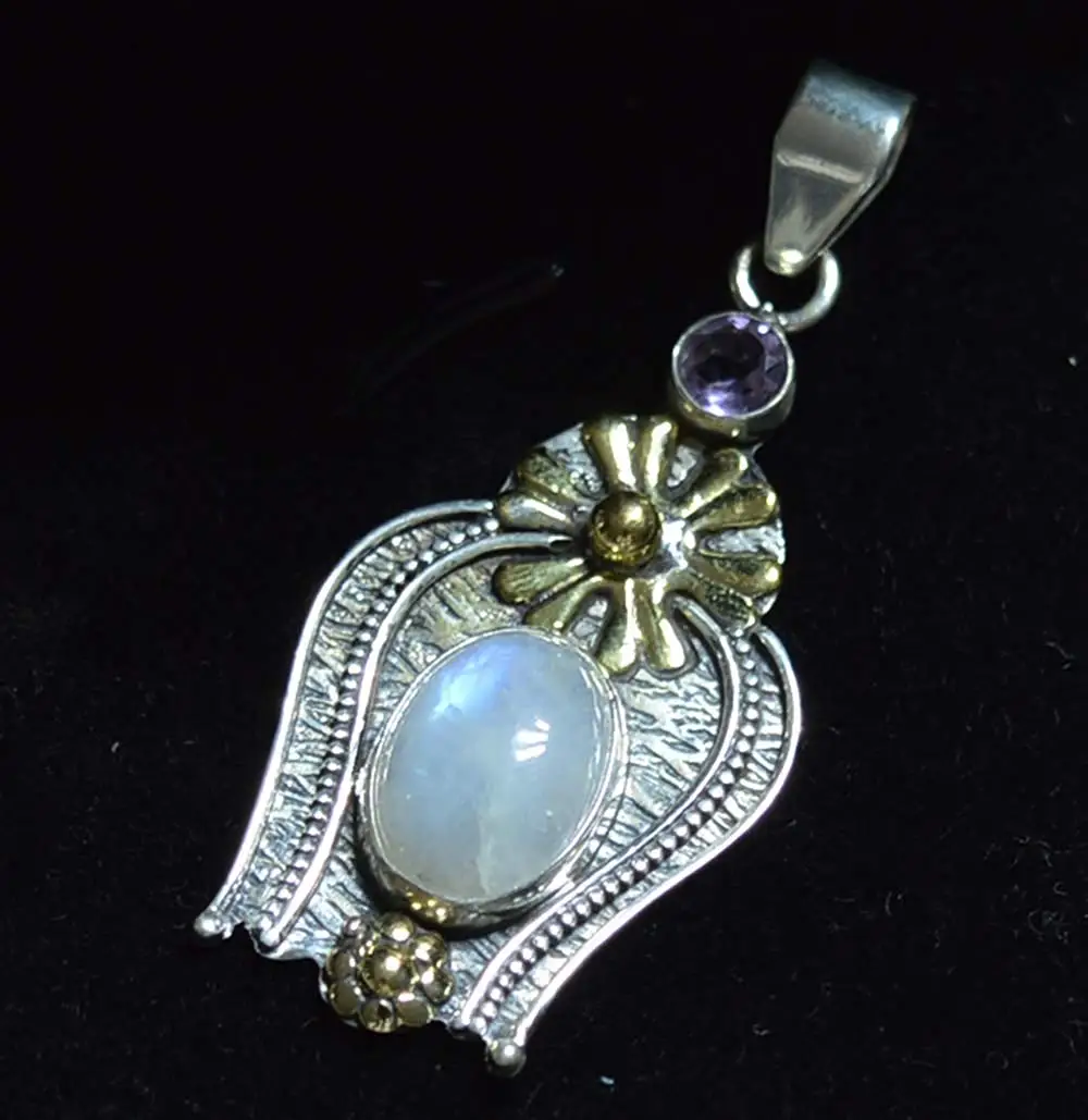 

Подлинный голубой огненный лунный камень + подвеска из стерлингового серебра 925 пробы, 49 мм, 2SP0806