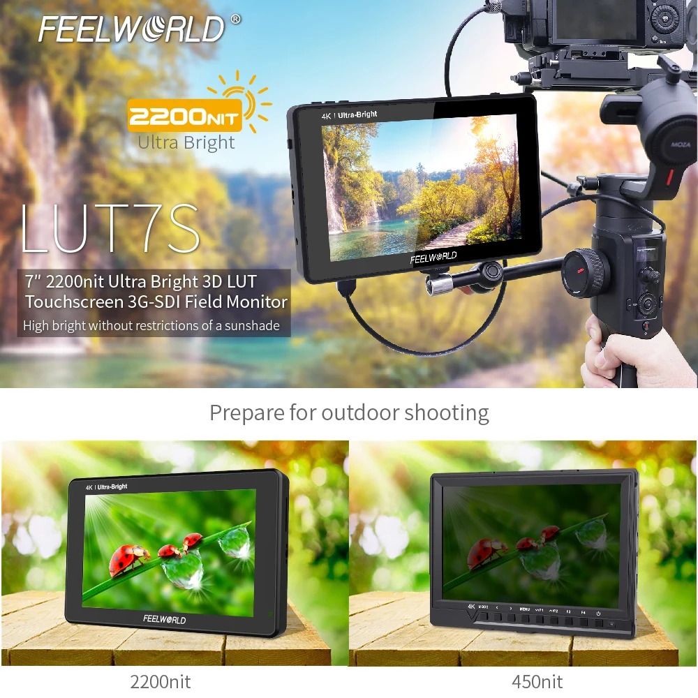 Imagem -02 - Feelworld-monitor Fighter 7s Monitor de Polegadas para Câmeras Dslr 3g Sdi 4k Hdmi Tela Touch 3d de Campo Lut Full hd Monitor Ips 2200x1920 para Câmeras Dslr