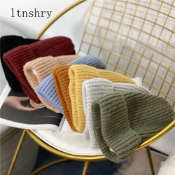 Winter Hairy Thick Hat Candy Colors Women Knitted Hat Warm Soft Trendy Hat Kpop Style Wool Beanie Elegant All-match Hat