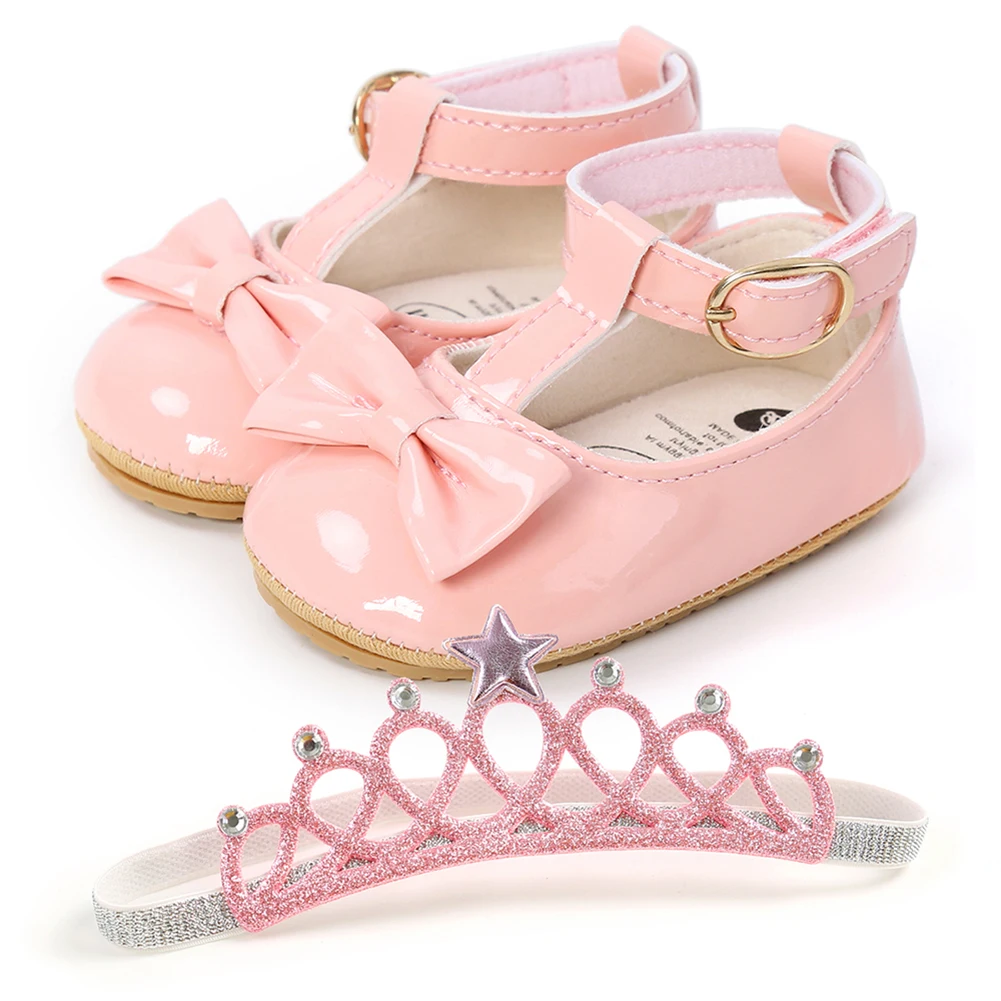 Frühling Neugeborenen Baby Sneaker + Krone Stirnband Infant Mary Jane Wohnungen 0-18M Baby Mädchen Weiche Sohle Bowknot prinzessin Hochzeit Schuhe